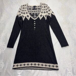 Moda International Wool Angora Blend Fair Isle Sweater Dress Size Medium